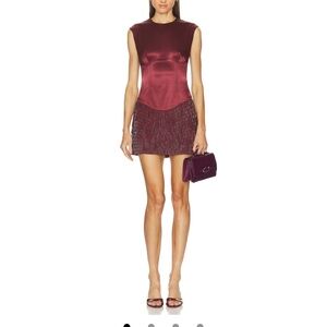 Peyton Embellished Mini Dress in Burgundy